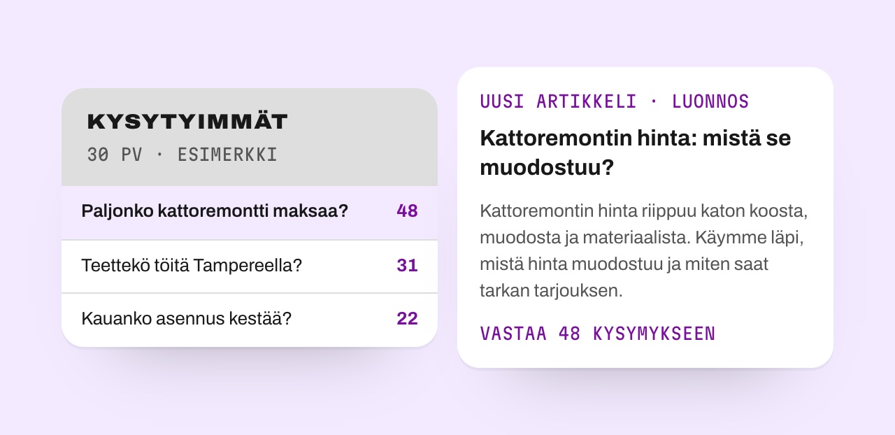 Esimerkki: chatbotin kysytyimmistä kysymyksistä syntyy uusi artikkeli