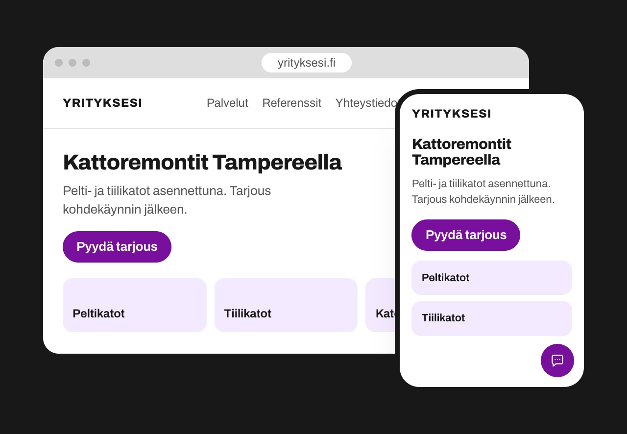 Esimerkki verkkosivuista työpöydällä ja mobiilissa
